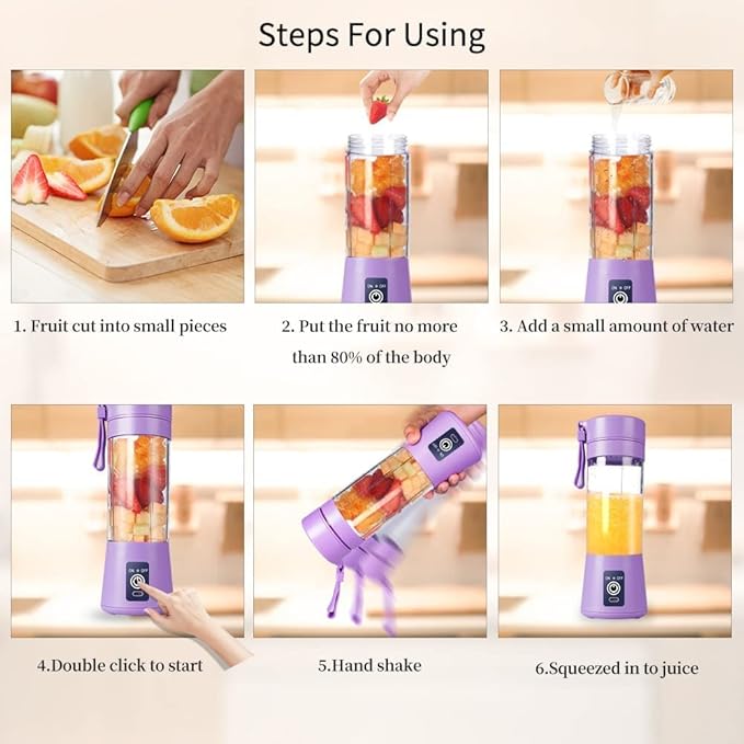 Portable USB Electric Juicer – 6-Blade Blender & Shaker