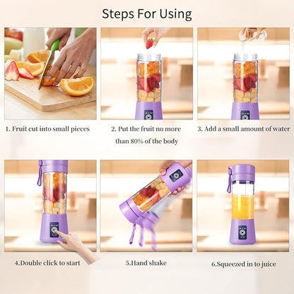 Portable USB Electric Juicer – 6-Blade Blender & Shaker